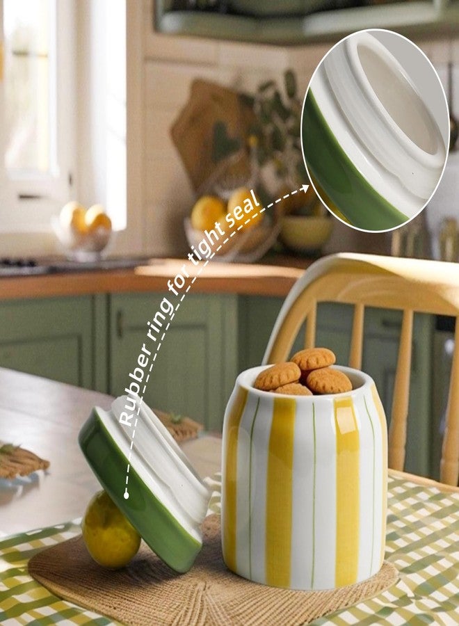 DIF DECO Cookie Jars with Lid Airtight, Hand Painted Lemon Ceramic Food Storage Containers with Lids for Home Decor and Kitchen Countertops, For Coffee, Spices, Sugar, Tea, Salt, Honey, Candy, Nut - Image 5